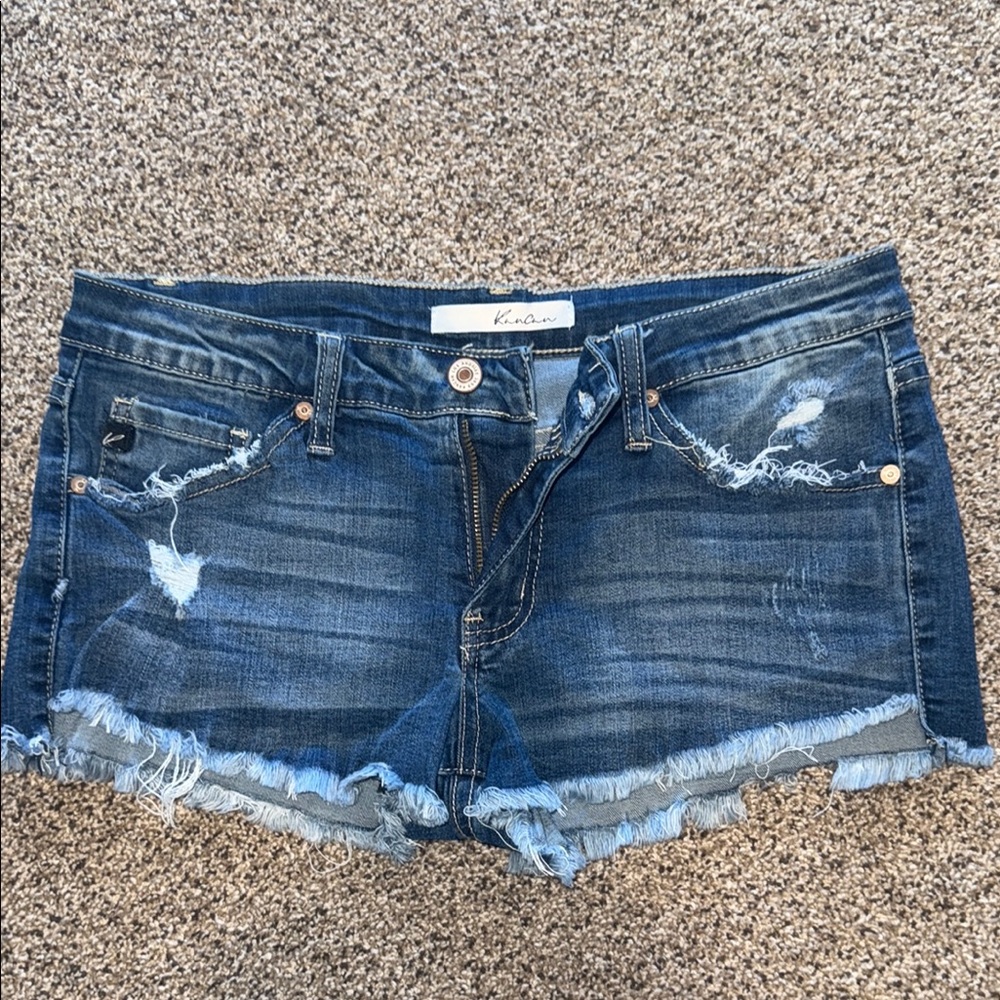 KanCan Dark Blue Distressed Jean Shorts